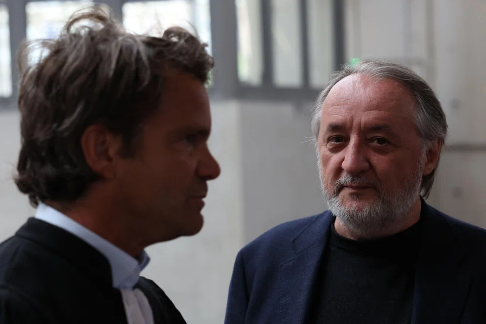 (Right) Serge HascoEt, former creative director of Ubisoft arrives for the trial of French video game publisher Ubisoft Entertainment former executives for harrasment and sexual assault at the courthouse in Bobigny, suburb of Paris, on June 2, 2025. (