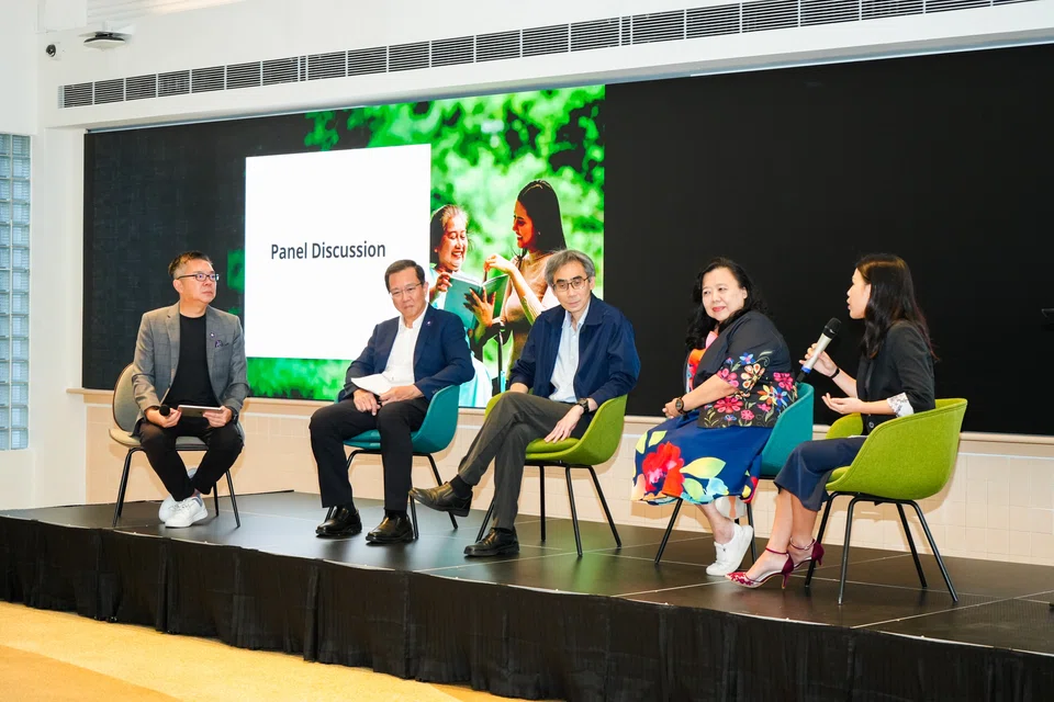 From left: Dementia Singapore director of advocacy and communications Bernard Lim, Dementia Singapore CEO Jason Foo, Dementia Singapore chairman Dr Philip Yap, independent consultant and caregiver Michelle Ong, and Pureprofile's Asia research lead for data and insights Eugenia Chung at a panel dialogue on the cost of dementia care. 