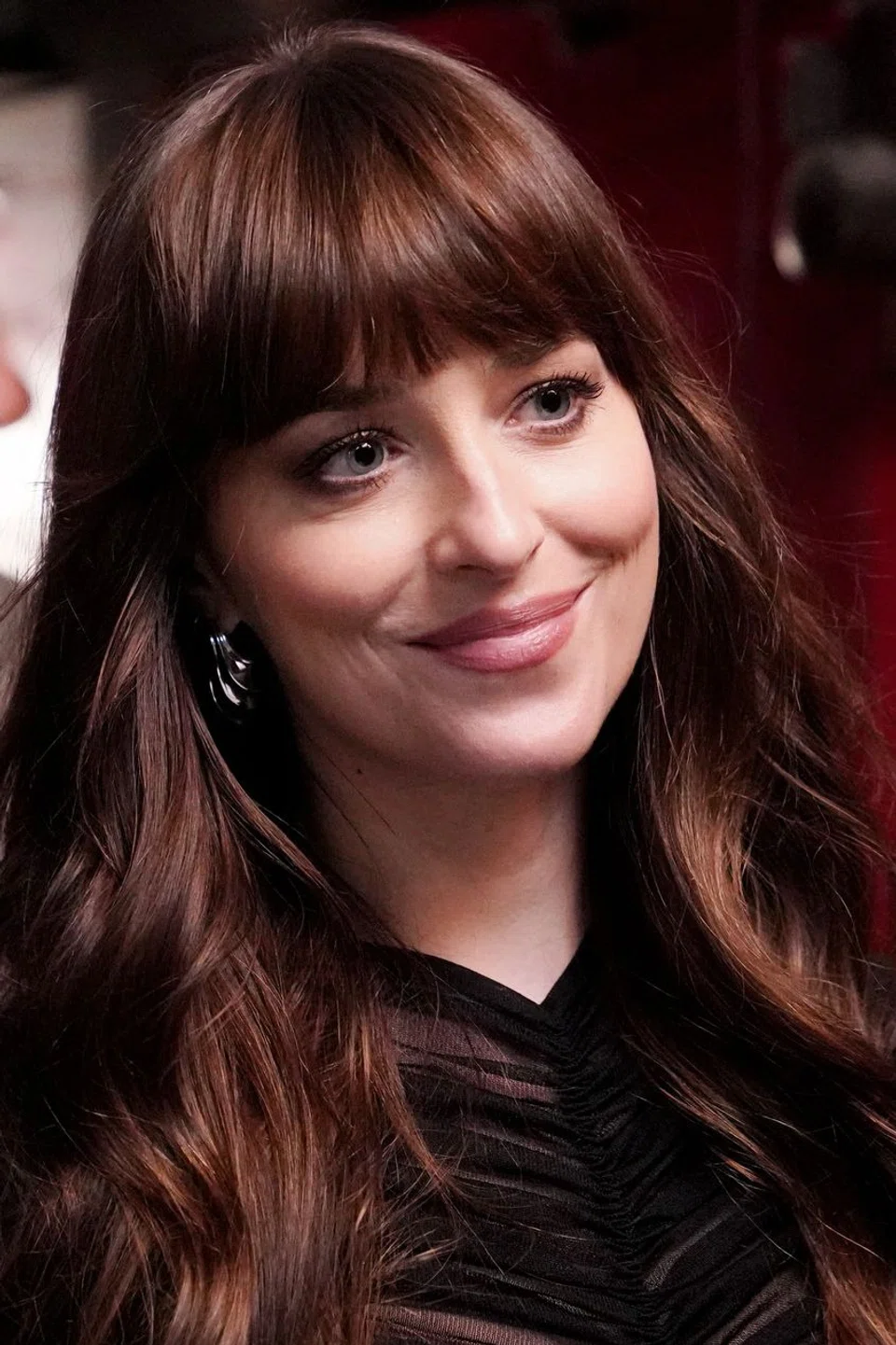 American actress Dakota Johnson wearing a pair of Wave earrings in silver.