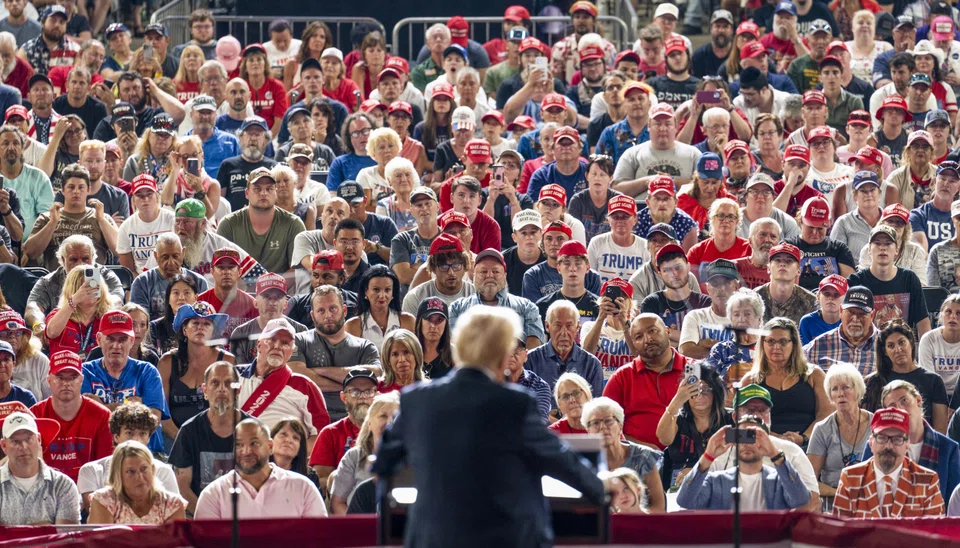 Former President Donald Trump, the Republican presidential nominee, during a campaign rally in Harrisburg, Pa., on Wednesday, July, 31, 2024. The Trump campaign had been preparing for Gov. Josh Shapiro of Pennsylvania to be Vice President Kamala Harris’s running mate. It now plans to stress Tim Walz’s progressive governing record. (Doug Mills/The New York Times)