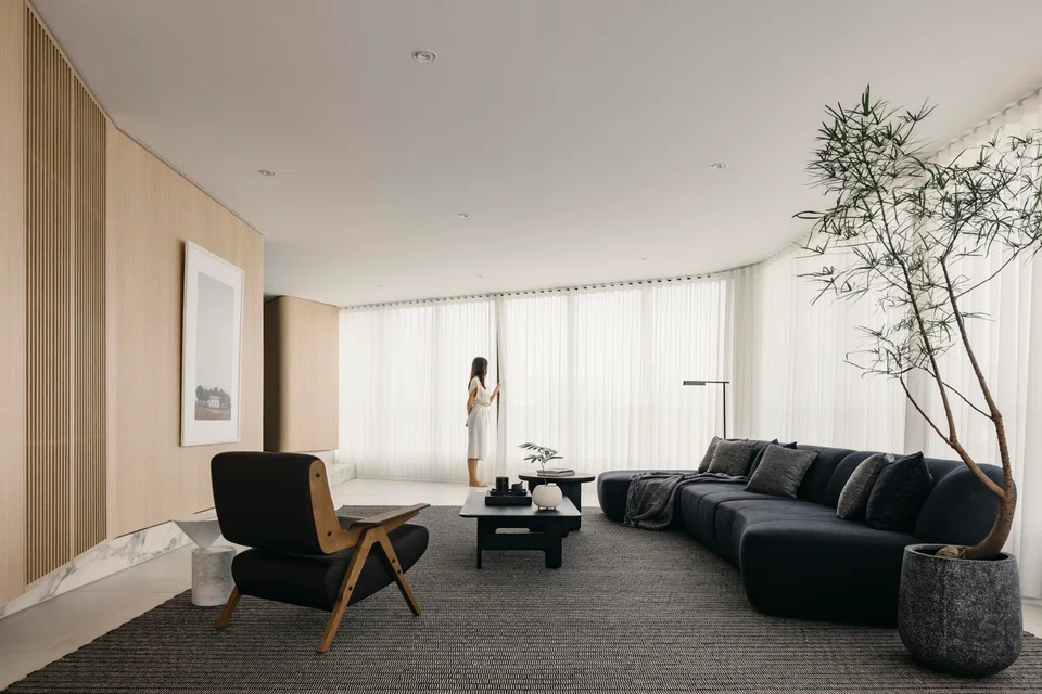 The building's hexagonal shape inspired the interiors for this apartment.