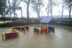 Hong Kong grappled with huge waves that crashed over areas of the Asian financial hub’s eastern and southern shoreline.