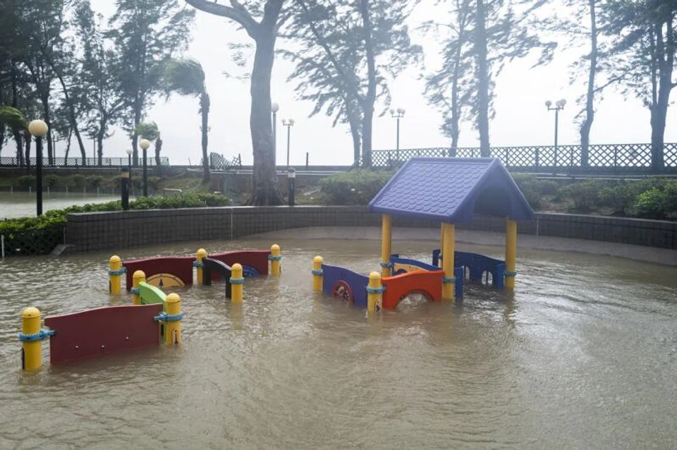 Hong Kong grappled with huge waves that crashed over areas of the Asian financial hub’s eastern and southern shoreline.