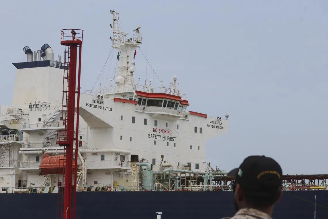 Russian crude oil tanker ship Clyde Noble is seen berthed at the Karachi Port, Pakistan, June 28, 2023. Pakistan received its second cargo of discounted Russian crude oil as part of a new deal between Islamabad and Moscow. 