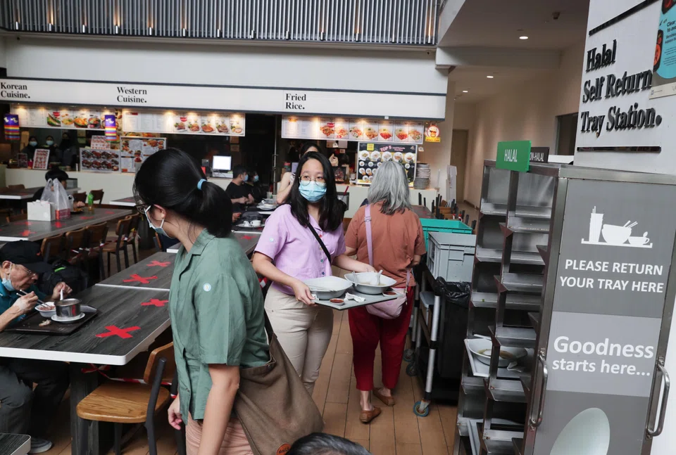 Perhaps one day patrons may be willing to pay a service charge regardless of whether they are at a restaurant or a coffeeshop, if the food is served to them and they do not need to return their own tableware.