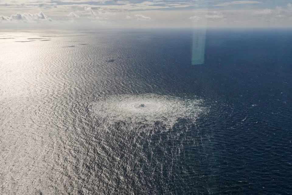 Gas leak at Nord Stream 2 as seen from the Danish F-16 interceptor on Bornholm, Denmark. The magnitude of the explosions was measured at 2.3 and 2.1 on the Richter Scale.