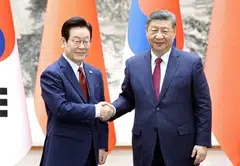 South Korean President Lee Jae-myung (left) and Chinese President Xi Jinping reaffirmed bilateral ties at their summit in Beijing.