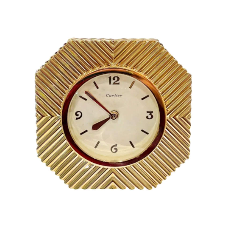 Cartier ribbed gold table clock