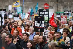 Protesters at a demonstration against the Conservative Party's annual autumn conference on Oct 2. There might have been plausible economic arguments for the UK's new policies, but political blunders have all but guaranteed that the Tories will lose the next election.