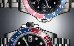 GMT-Master, stainless steel, red and blue bezel insert, 1959, ref. 1675 (above)  and GMT-Master II, Oystersteel, red and blue bezel insert, 2018, ref. 126710 BLRO (below)