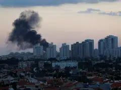 Smoke rises after rockets were launched on Saturday (Oct 7) in Ashkelon, a coastal Israeli city 13 km north of the border with the Gaza Strip.