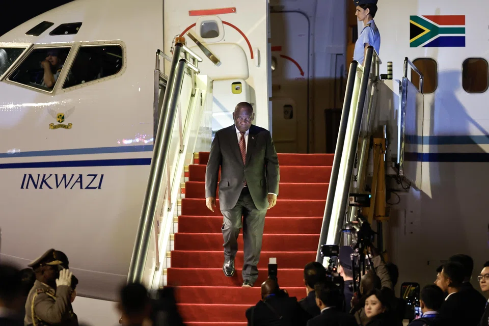 South Africa's President Cyril Ramaphosa arrives at the Beijing Capital International Airport, ahead of the 2024 Summit of the Forum on China-Africa Cooperation (FOCAC) in Beijing.