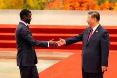 China President Xi Jinping (right) welcoming Senegal President Bassirou Diomaye Faye ahead of the dinner reception at the China-Africa forum. African leaders already secured a plethora of deals this week for greater cooperation in infrastructure, agriculture, mining, trade and energy.