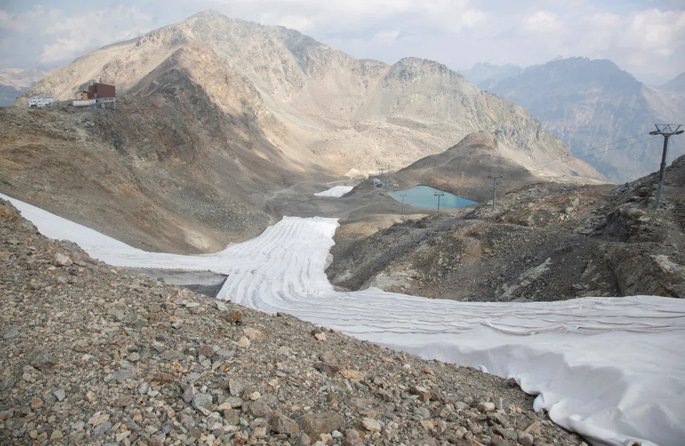 Retreating glacier, at Diavolezza ski area near the Alpine resort of Pontresina, Switzerland Jul 21, 2022.  