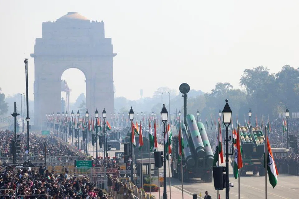 The India Army's BrahMos missile launcher is displayed during the Republic Day parade in New Delhi on Jan 26, 2026.
