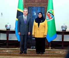(From right) Tanzania President Samia Suluhu Hassan poses for a photograph with Chinese Foreign Minister Wang Yi in Dar es Salaam, Tanzania, Jan 10, 2026. 