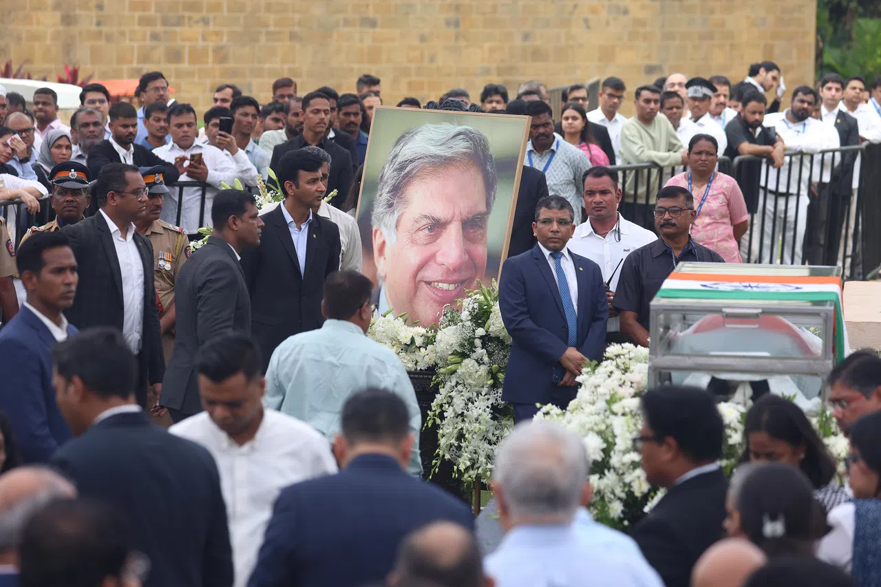People paying tribute to India's business leader Ratan Tata, who died aged 86 in Mumbai, on Oct 9.