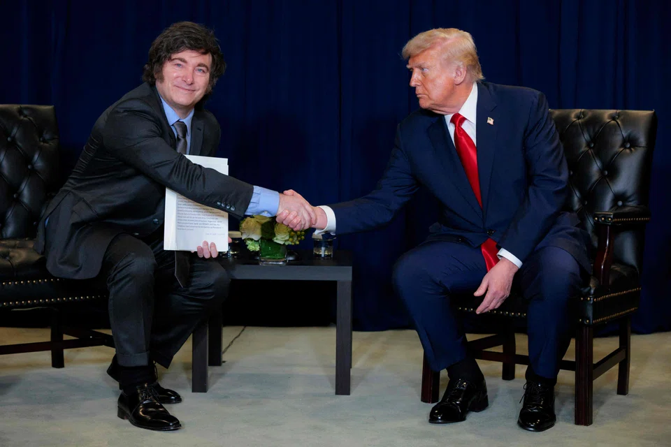 There is a clear personal relationship between US President Donald Trump (right) and Argentine President Javier Milei, both populist leaders who share similar anti-establishment rhetoric and economic philosophies favouring deregulation and free markets.