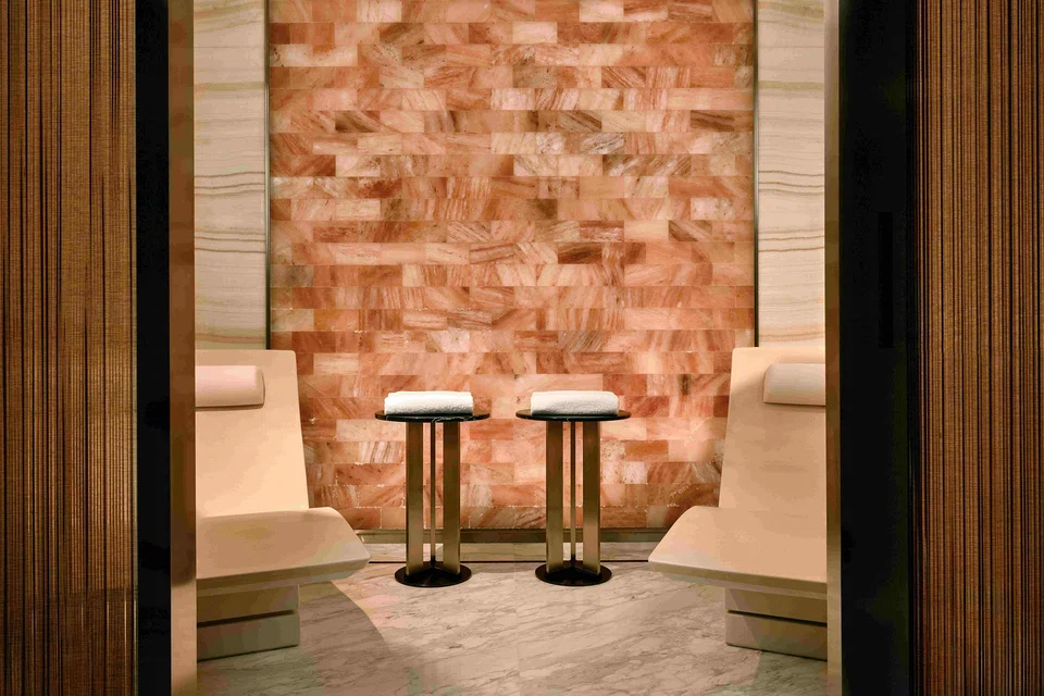 A Himalayan salt wall at Marina Bay Sands.
