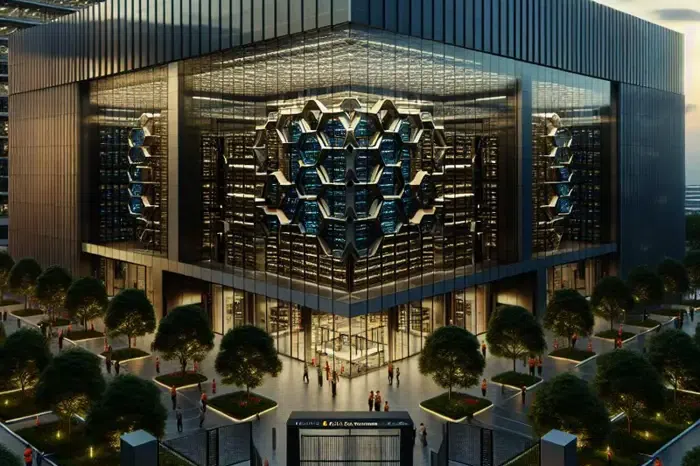 An AI-generated visual of a data centre. Tier 1 and Tier 2 data centres use vast amounts of water, up to 50 million litres a day.