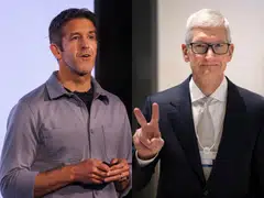 Apple's longtime hardware chief John Ternus (left) will succeed CEO Tim Cook in September.