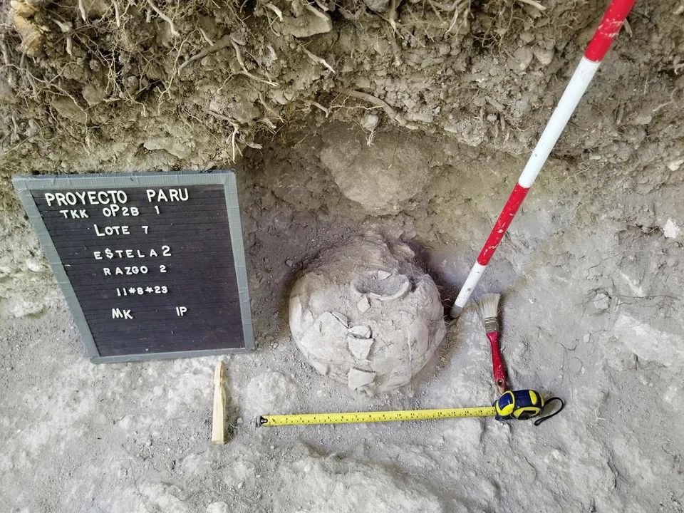 A pot discovered at the Uaxactun archeological site in the Maya Biosphere, Peten department, Guatemala. 