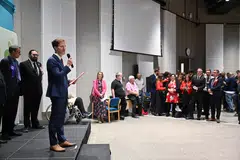 Labour Party candidate Alistair Strathern gives a speech after winning the Mid-Bedfordshire Parliamentary by-election, at the count centre in Shefford, north of London on Oct 20, 2023. 