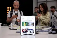 A Pixel 10 Pro Fold mobile phone, one of the latest additions to Google's Pixel portfolio of devices, at its launch in Brooklyn, New York, Aug 20, 2025. 
