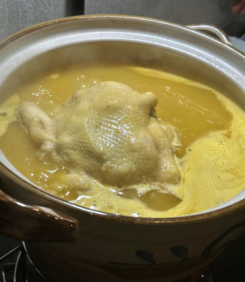 The signature double-boiled chicken and pig's stomach soup.