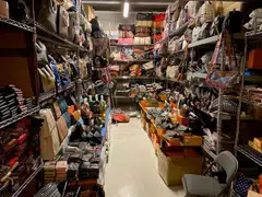 One of the storage units filled with counterfeit luxury goods seized by New York authorities. Two men were charged with trafficking the counterfeit items.