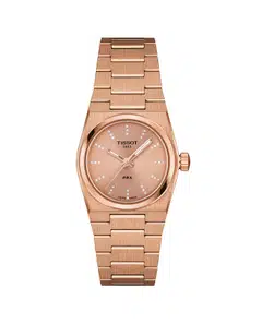 The PRX Quartz 25 mm in carnation gold.