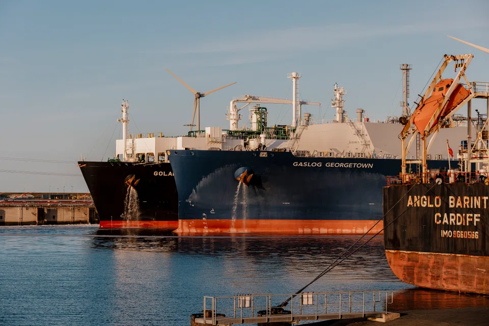 Tankers unload liquefied natural gas at the Eemshaven port in the Netherlands, Sept 2022. A central location and extensive pipeline links could make the Netherlands a lynchpin in securing Europe's independence from Russian imports. But the growing reliance on LNG has created unease. 