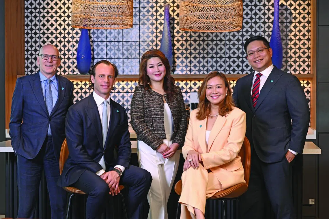 From left: David Nendick, Team Lead, Southeast Asia; Tom Road, Team Lead, Global Clients; Clare Yang, Team Lead, North Asia; Evonne Tan, head of Barclays Private Bank
Singapore; Ken Sze, head of Investments Asia.