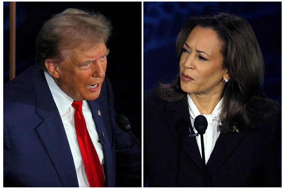 The Nov 5 election may not deliver an immediate clear outcome as to whether Donald Trump (left) or Kamala Harris won.  A contested transfer of power may thus play out over months. 