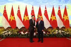 Singapore Prime Minister Lawrence Wong (left) and Vietnam Prime Minister Pham Minh Chinh. PM Wong highlighted the “steady flow” of people moving between the two countries for tourism, work and studies.