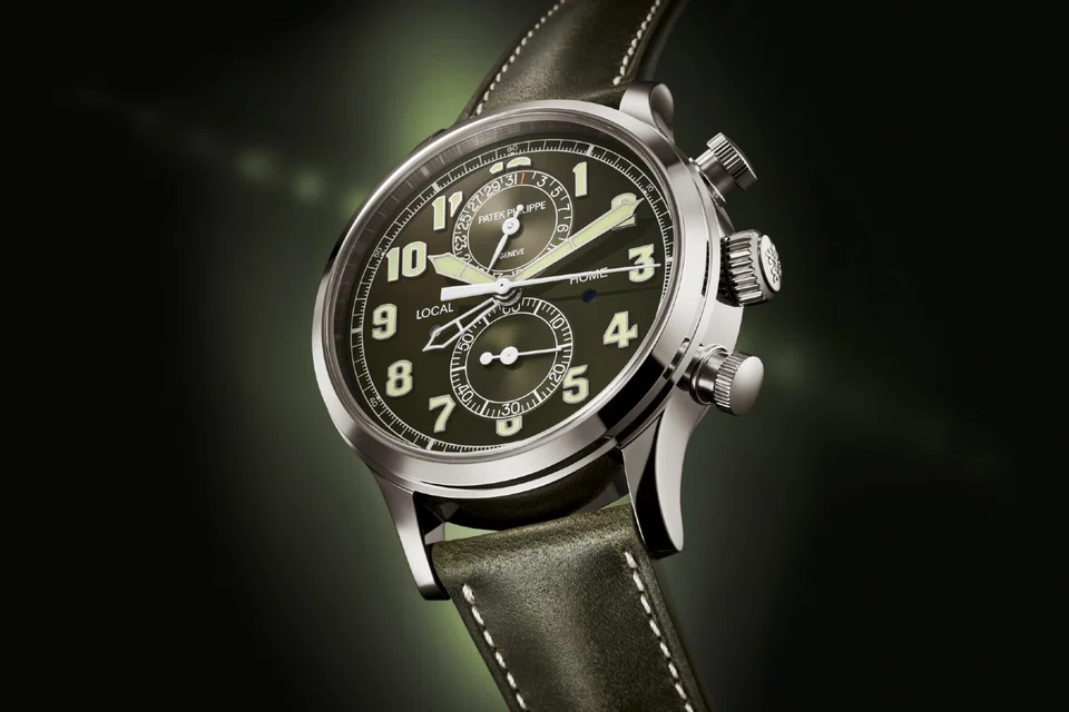 Crafted in 18k white gold, Patek Philippe’s Calatrava Pilot Travel Time offers a sporty yet sophisticated take on dual-time zone chronographs.