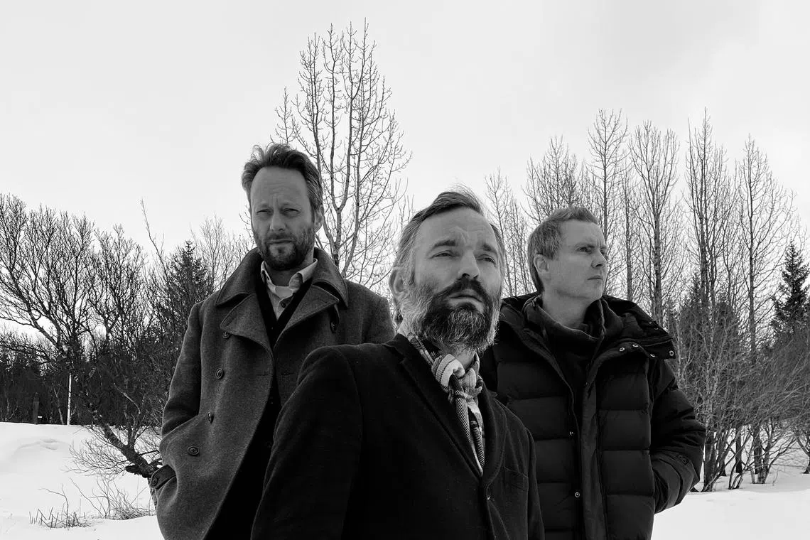Kjartan Sveinsson (centre) returns to Sigur Ros with original founding members Jónsi (right) and Georg Holm (left)