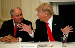 Blackstone CEO Stephen Schwarzman (left) with then US president Donald Trump during a 2017 strategy and policy forum with the chief executives of major American companies. 