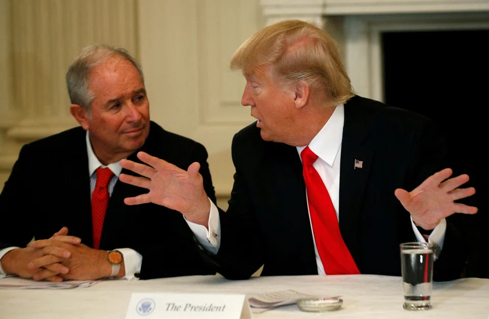 Blackstone CEO Stephen Schwarzman (left) with then US president Donald Trump during a 2017 strategy and policy forum with the chief executives of major American companies. 