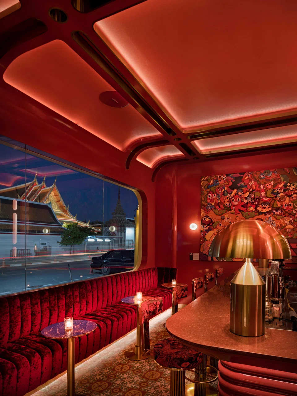Nuss Bar has an amazing view of the Wat Pho in Bangkok.