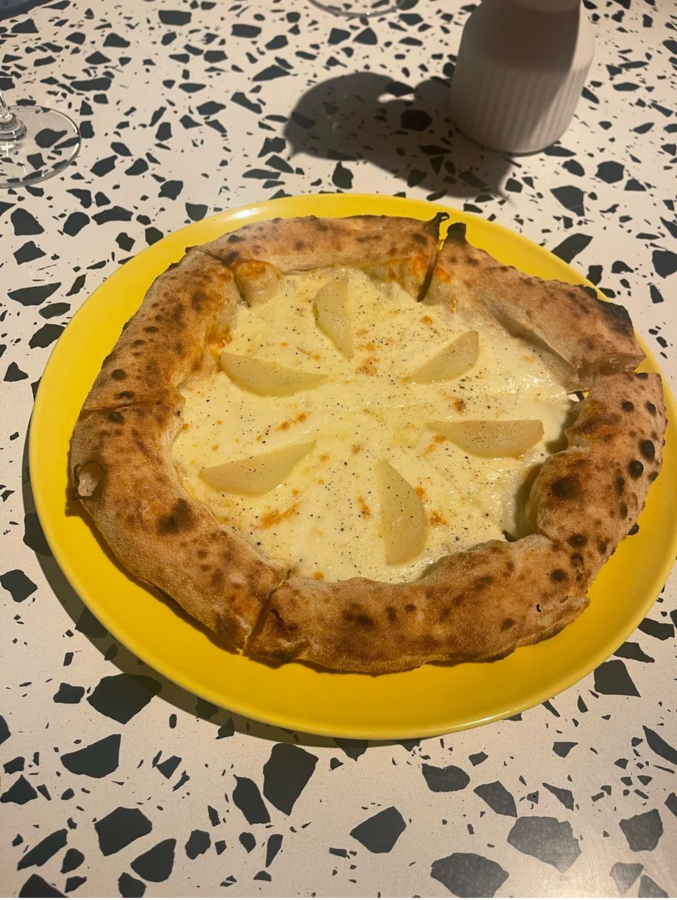 Cacio e pere features lots of melted cheese and sweet slices of pear.