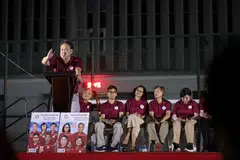 People Alliance for Reform party's Lim Tean who is contesting for Potong Pasir SMC speaks at the party's rally at Northlight School on April 26, 2025. 