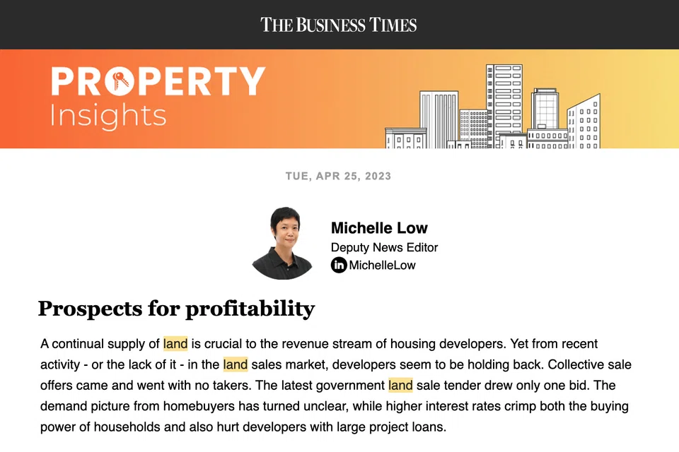 The Business Times' Property Insights newsletter