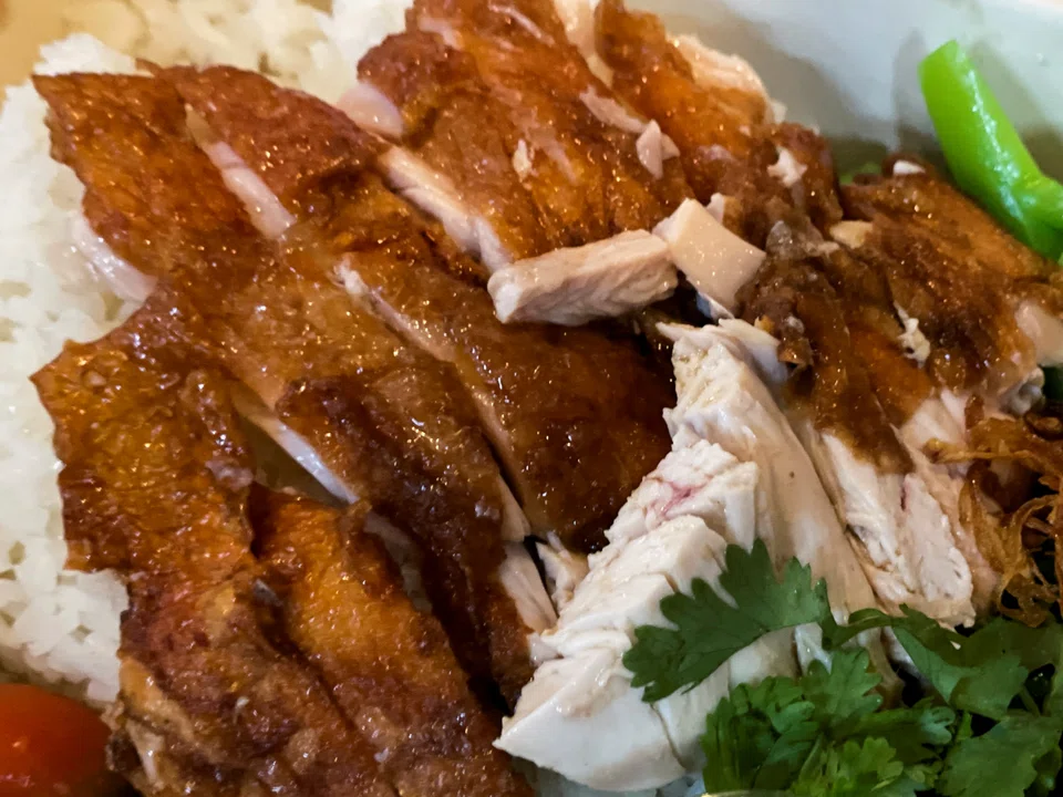 Chicken rice sold at a Singapore-style hawker market in New York, US, Sept 28, 2022. 