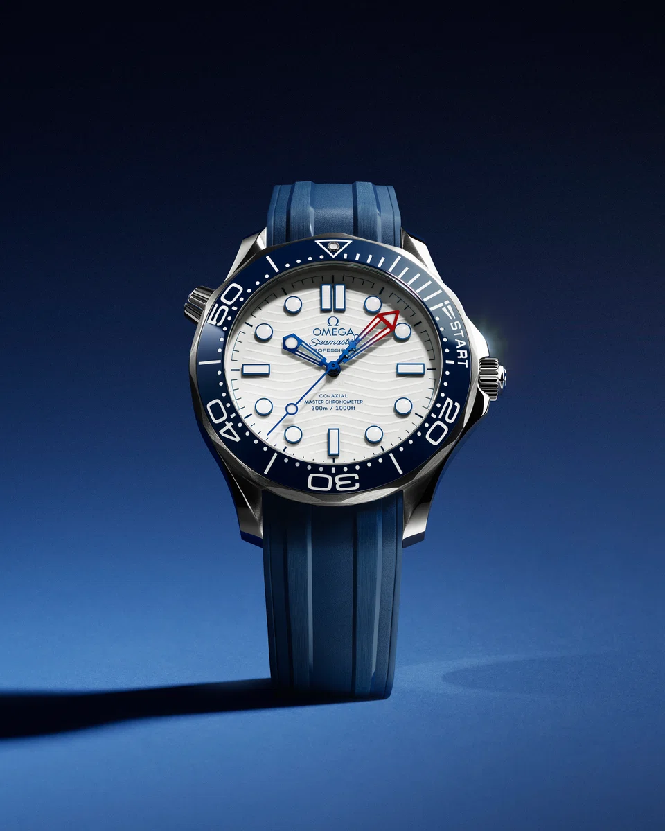 Omega has produced a limited-edition Seamaster Diver 300M with regatta-inspired features. to celebrate its role as Official Timekeeper at the 37th America’s Cup.