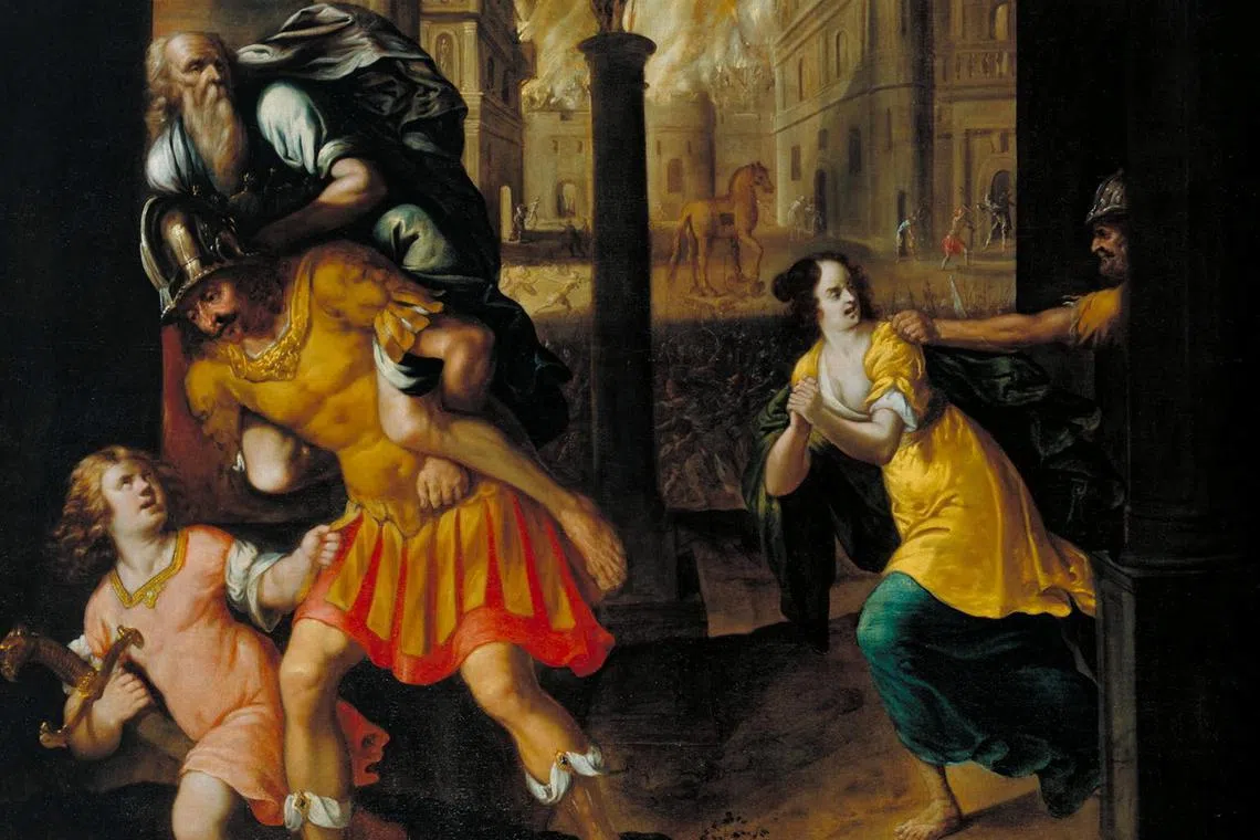 Aeneas and his Family Fleeing Burning Troy was stolen from the home of Samuel Hartveld after he fled Antwerp with his wife in May 1940.