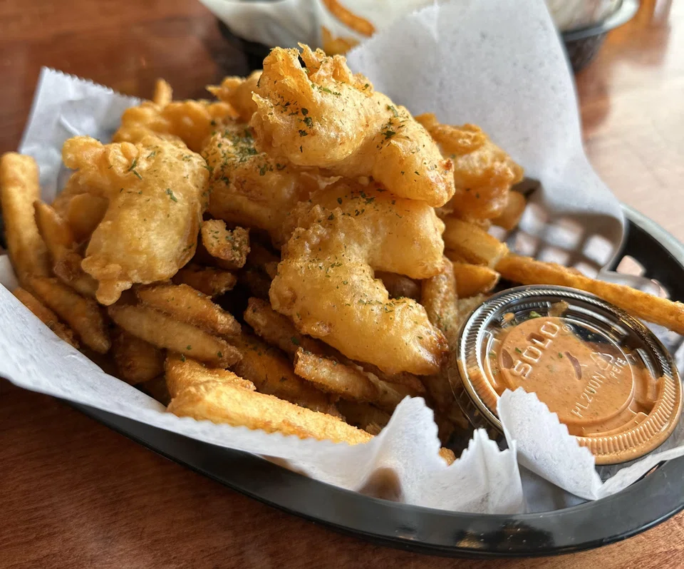 Fried jumbo shrimp at the Norwegian Rat Saloon.