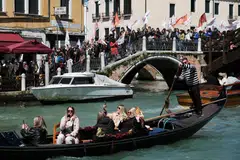 People protest against the introduction of the registration and tourist fee to visit the city of Venice for day trippers introduced by Venice municipality.