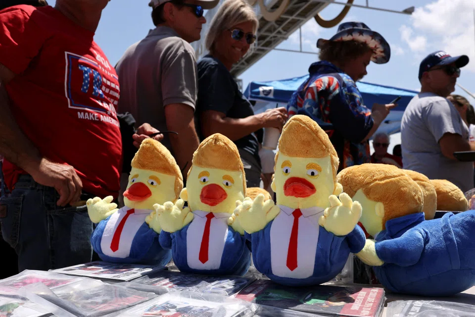Merchandise in support of Republican presidential nominee and former US President Donald Trump, Atlanta, Georgia, Aug 3, 2024. 