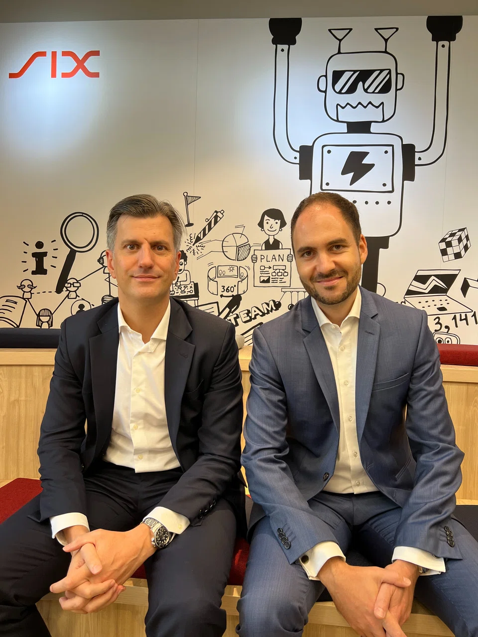 Neil Thomas (left), SIX’s Singa pore<HH>based head of APAC, with the company’s regional head, securities services APAC, Lukas Conrad. 
